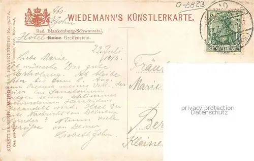 AK / Ansichtskarte Verlag_Wiedemann_WIRO_Nr. 2477 A Bad Blankenburg Schwarzatal Greifenstein  Verlag_Wiedemann_WIRO_Nr.