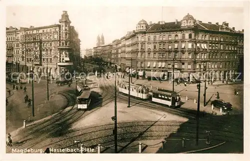 AK / Ansichtskarte Strassenbahn Magdeburg Hasselbach Platz Strassenbahn