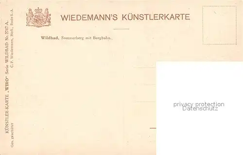 AK / Ansichtskarte Verlag_Wiedemann_WIRO_Nr. 2747 A Wildbad Sommerberg Bergbahn Verlag_Wiedemann_WIRO_Nr.