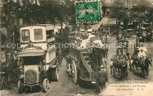 AK / Ansichtskarte Autobus_Omnibus Carrefour des Bds Montmartre et des Italiens Station des Omnibus Autobus Omnibus