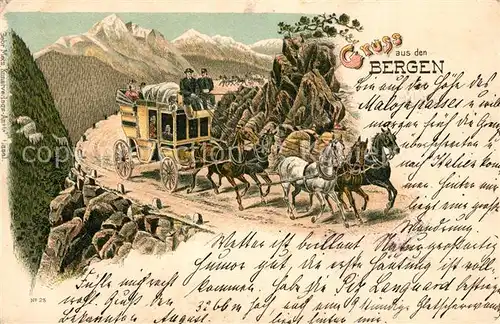 AK / Ansichtskarte Pferdekutschen Litho Berge  Pferdekutschen