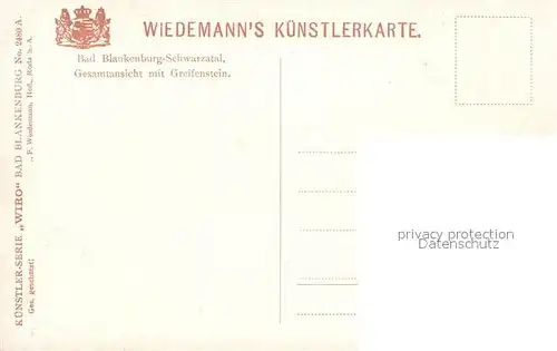 AK / Ansichtskarte Verlag_Wiedemann_WIRO_Nr. 2480 A Bad Blankenburg Schwarzatal Greifenstein Verlag_Wiedemann_WIRO_Nr.