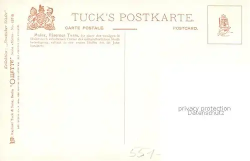 AK / Ansichtskarte Verlag_Tucks_Oilette_Nr. 187 B Mainz Eiserner Turm Charles E. Flower  Verlag_Tucks_Oilette_Nr.