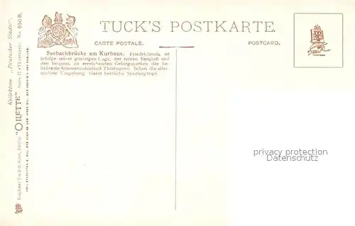 AK / Ansichtskarte Verlag_Tucks_Oilette_Nr. 650 B Friedrichroda Seebachbruecke Kurhaus Verlag_Tucks_Oilette_Nr.