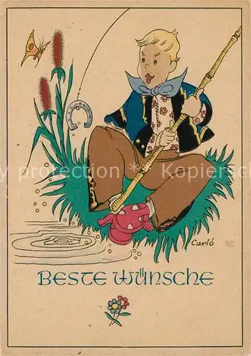 AK / Ansichtskarte Wuppertal Junge beim Angeln Hufeisen Kuenstlerkarte Wuppertal