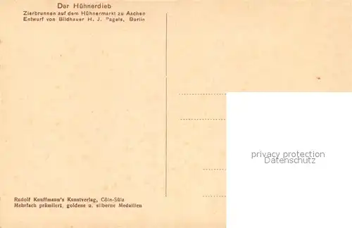 AK / Ansichtskarte Aachen Zierbrunnen Huehnerdieb Huehnermarkt Aachen