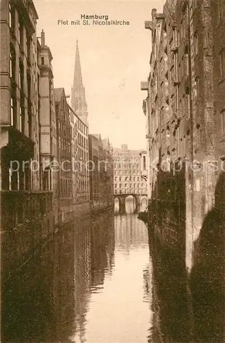 AK / Ansichtskarte Hamburg Fleet mit St Nicolaikirche Hamburg