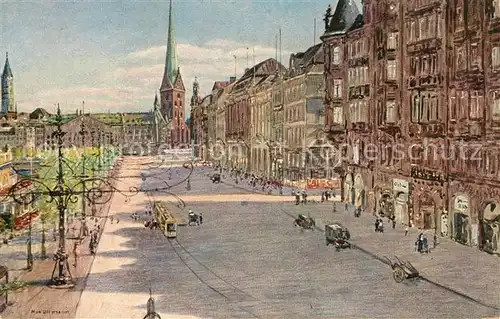 AK / Ansichtskarte Hamburg Jungfernstieg mit Petrikirche Jakobikirche Serie 1 Das malerische Hamburg Max Ullmann Kuenstlerkarte Hamburg