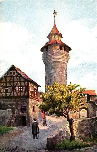 AK / Ansichtskarte Nuernberg Vestnerturm und Tiefer Brunnen Kuenstlerkarte Nuernberg