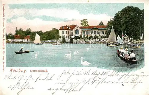 AK / Ansichtskarte Nuernberg Dutzendteich Bootfahren Segeln Schwaene Nuernberg