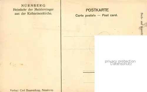 AK / Ansichtskarte Nuernberg Heimkehr der Meistersinger aus der Katharinenkirche im Mondschein Kuenstlerkarte Nuernberg