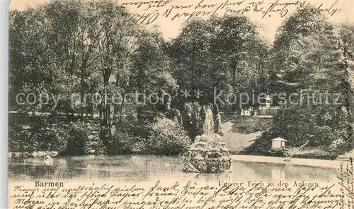 AK / Ansichtskarte Barmen_Wuppertal Unterer Teich in den Anlagen Barmen Wuppertal