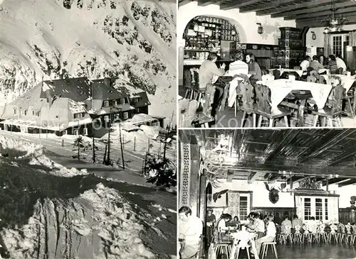 AK / Ansichtskarte Karkonosze Strzecha Akademi Widok Schroniska Sala bufetowa Sala jadalna Karkonosze