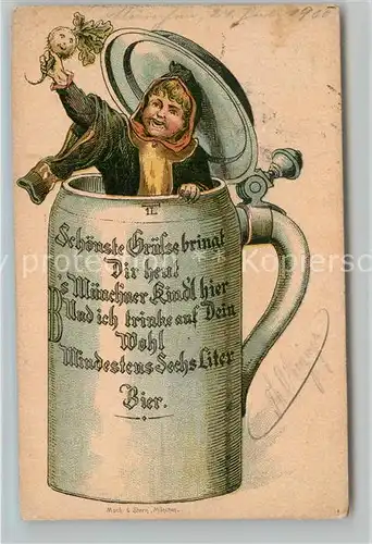 AK / Ansichtskarte Muenchner_Kindl Bierkrug Litho Muenchner Kindl