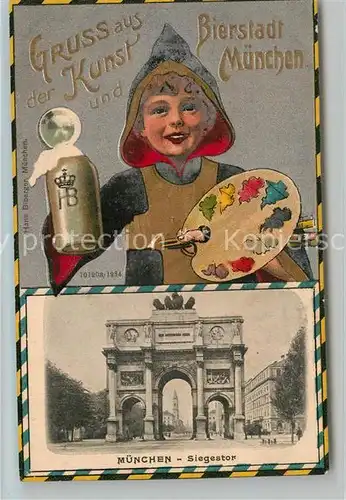 AK / Ansichtskarte Muenchner_Kindl Muenchen Siegestor Bierkrug Farbpalette Muenchner Kindl