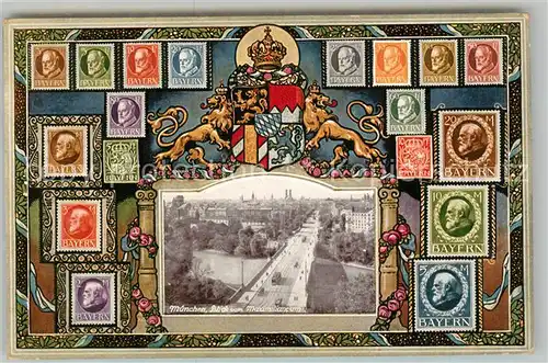 AK / Ansichtskarte Briefmarke_auf_Ak Bayern Muenchen Blick vom Maximilianeum Briefmarke_auf_Ak