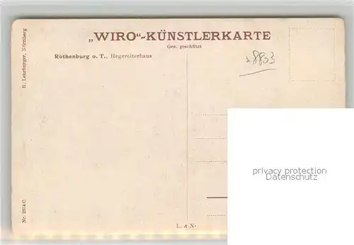 AK / Ansichtskarte Verlag_WIRO_Wiedemann_Nr. 2374 C Rothenburg Tauber Hegereiterhaus Verlag_WIRO_Wiedemann_Nr.
