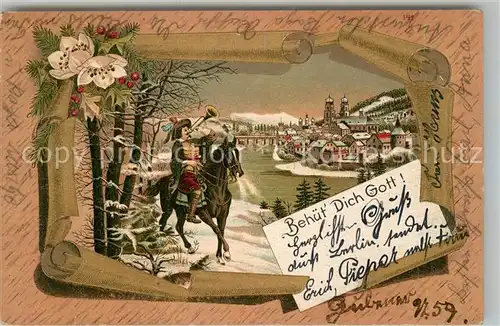 AK / Ansichtskarte Trompeter_Scheffel Pferd Litho Trompeter Scheffel