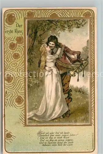 AK / Ansichtskarte Trompeter_Scheffel Der erste Kuss Litho Trompeter Scheffel