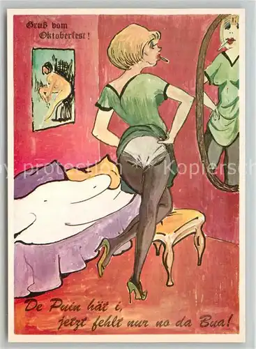 AK / Ansichtskarte Oktoberfest Frau Zigarette Spiegel Unterhose  Oktoberfest