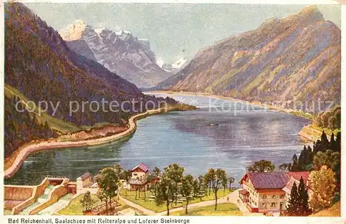 AK / Ansichtskarte Bad_Reichenhall Saalachsee mit Reiteralpe und Loferer Steinberge Kuenstlerkarte Bad_Reichenhall