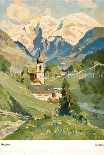 AK / Ansichtskarte Ramsau_Berchtesgaden Kirchenpartie Kuenstlerkarte Maurus Ramsau Berchtesgaden