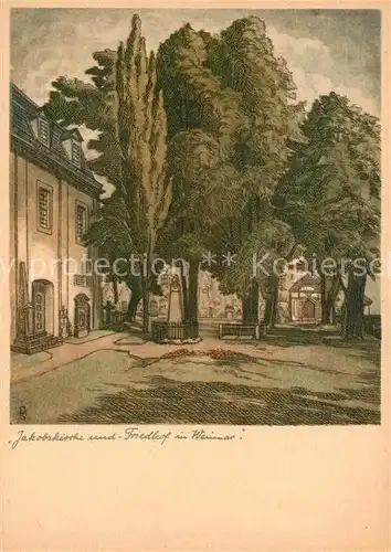 AK / Ansichtskarte Weimar_Thueringen Jakobskirche udn Friedhof Kuenstlerkarte Weimar Thueringen