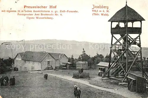 AK / Ansichtskarte Schmalkalden Inselsberg Berggaststaette Preussischer Hof Aussichtsturm Schmalkalden