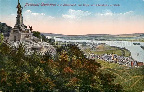 AK / Ansichtskarte Ruedesheim_Rhein Nationaldenkmal Niederwald mit Blick auf die Stadt Ruedesheim Rhein