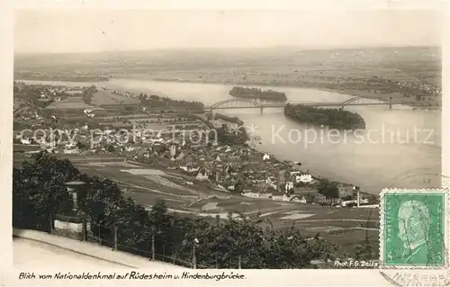 AK / Ansichtskarte Ruedesheim_Rhein Panorama Blick vom Nationaldenkmal Niederwald mit Hindenburgbruecke Serie Der Deutsche Rhein Ruedesheim Rhein