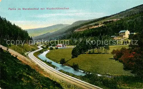 AK / Ansichtskarte Manebach Panorama Manebachtal mit Waldschloesschen Manebach