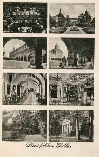 AK / Ansichtskarte Gotha_Thueringen Schloss Wandelhallen Gallerie Thronsaal Parkteich Tempelchen Gotha Thueringen