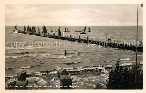 AK / Ansichtskarte Lubmin_Ostseebad Fischer Motor und Segelboot Regatta Lubmin_Ostseebad