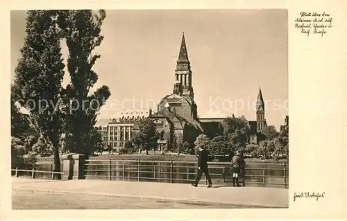 AK / Ansichtskarte Kiel Kleiner Kiel mit Rathaus Theater und kath Kirche Kiel