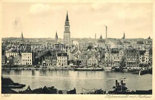 AK / Ansichtskarte Kiel Hafenansicht mit Rathaus Kiel
