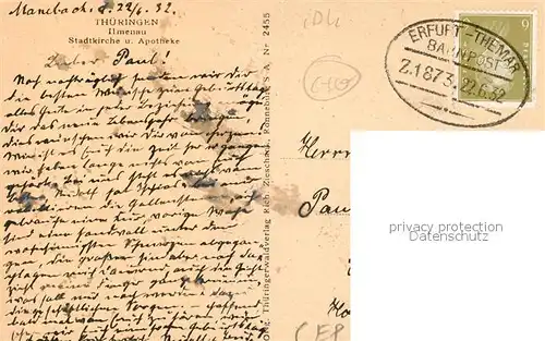 AK / Ansichtskarte Ilmenau_Thueringen Stadtkirche und Apotheke Ilmenau Thueringen