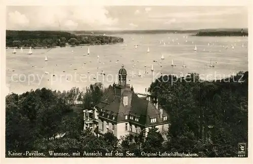 AK / Ansichtskarte Wannsee Kaiser Pavillon Aussicht auf den See Original Luftschiffaufnahme Wannsee