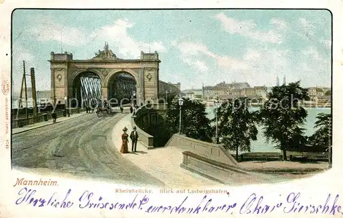 AK / Ansichtskarte Mannheim Rheinbruecke Blick auf Ludwigshafen Mannheim