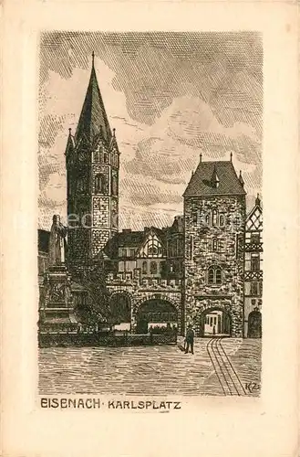 AK / Ansichtskarte Eisenach_Thueringen Karlsplatz Luther Denkmal Zeichnung Kuenstlerkarte Eisenach Thueringen