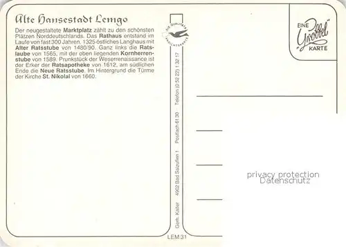 AK / Ansichtskarte Lemgo Marktplatz Rathaus Kornherrenstube  Lemgo