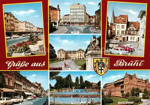 AK / Ansichtskarte Bruehl_Baden Janshof Markt Freibad Koelnstrasse Krankenhaus Bruehl_Baden