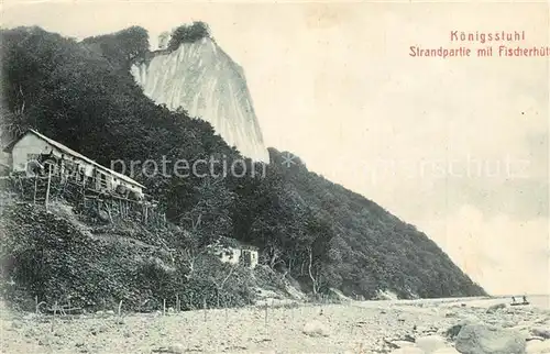 AK / Ansichtskarte Sassnitz_Ostseebad_Ruegen Koenigsstuhl Kreidefelsen Strand Fischerhuette Sassnitz_Ostseebad_Ruegen