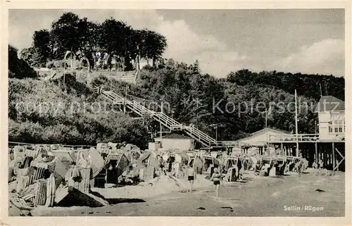 AK / Ansichtskarte Sellin_Ruegen Strand Seebruecke Treppenaufgang Restaurant Sellin Ruegen