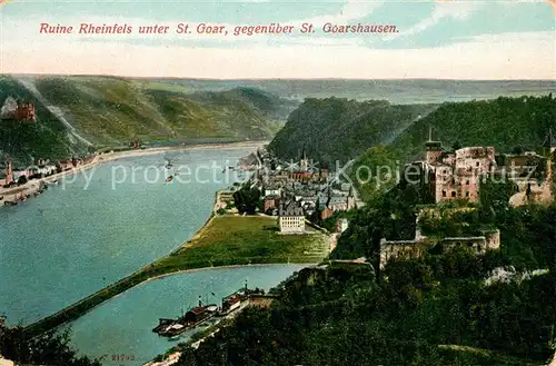 AK / Ansichtskarte St_Goar Panorama Rheintal mit Burgruine Rheinfels gegenueber St Goarshausen St_Goar