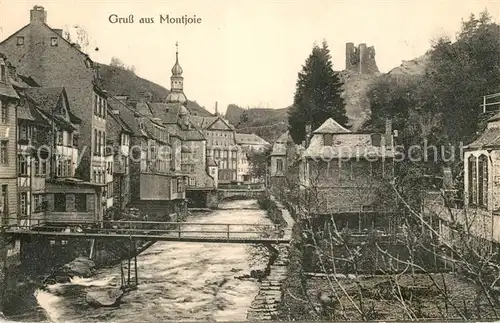 AK / Ansichtskarte Montjoie_Monschau Partie an der Rur Altstadt Burgruine Montjoie Monschau