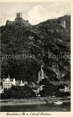 AK / Ansichtskarte Bornhofen_Kamp Blick ueber den Rhein zu den feindlichen Bruedern Burgruinen Bornhofen Kamp