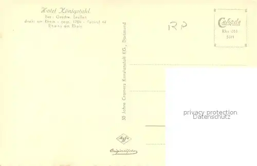 AK / Ansichtskarte Rhens Gesamtansicht Rheinanlagen Landschaftspanorama Hotel Koenigstuhl Rhens
