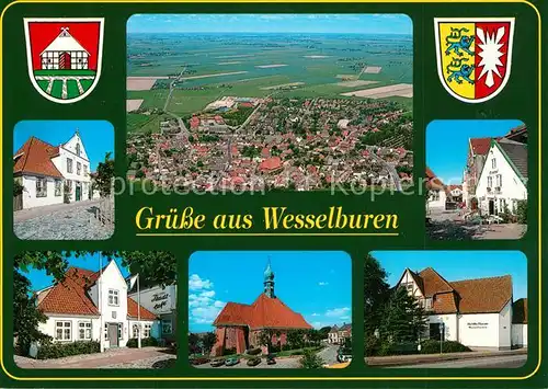 AK / Ansichtskarte Wesselburen Fliegeraufnahme Wohnhaeuser Wappen Wesselburen