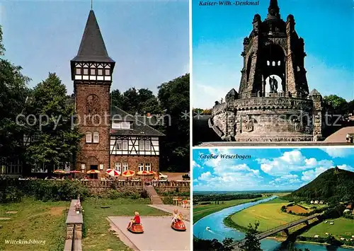 AK / Ansichtskarte Porta_Westfalica Wittekindsburg Weserbogen Fliegeraufnahme Kaiser Wilhelm Denkmal Porta_Westfalica