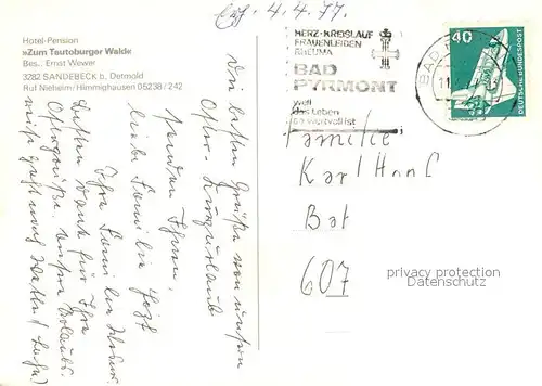 AK / Ansichtskarte Sandebeck Hotel Pension Zum Teutoburger Wald Sandebeck